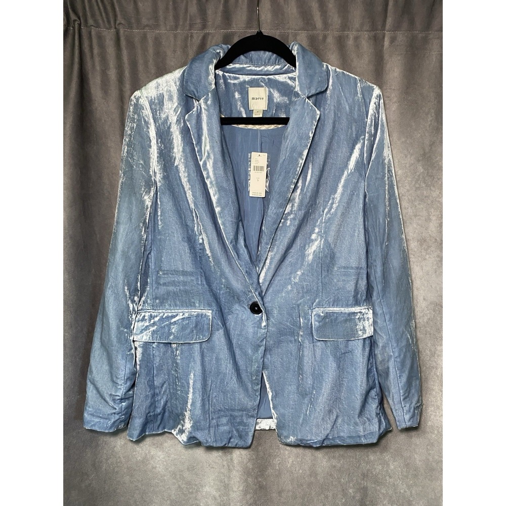 Anthropologie Women's Blue Velvet Blazer Jacket Lined Sz S NEW